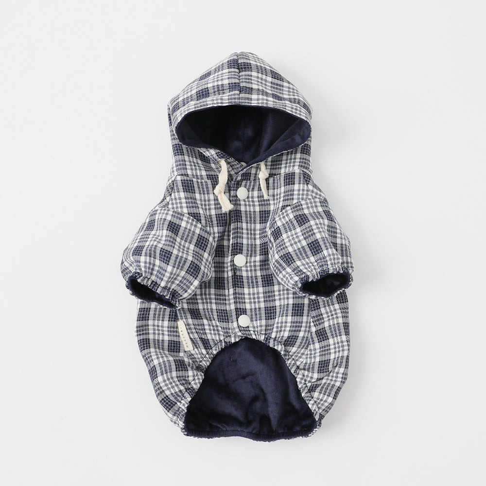 checked hooded blouson