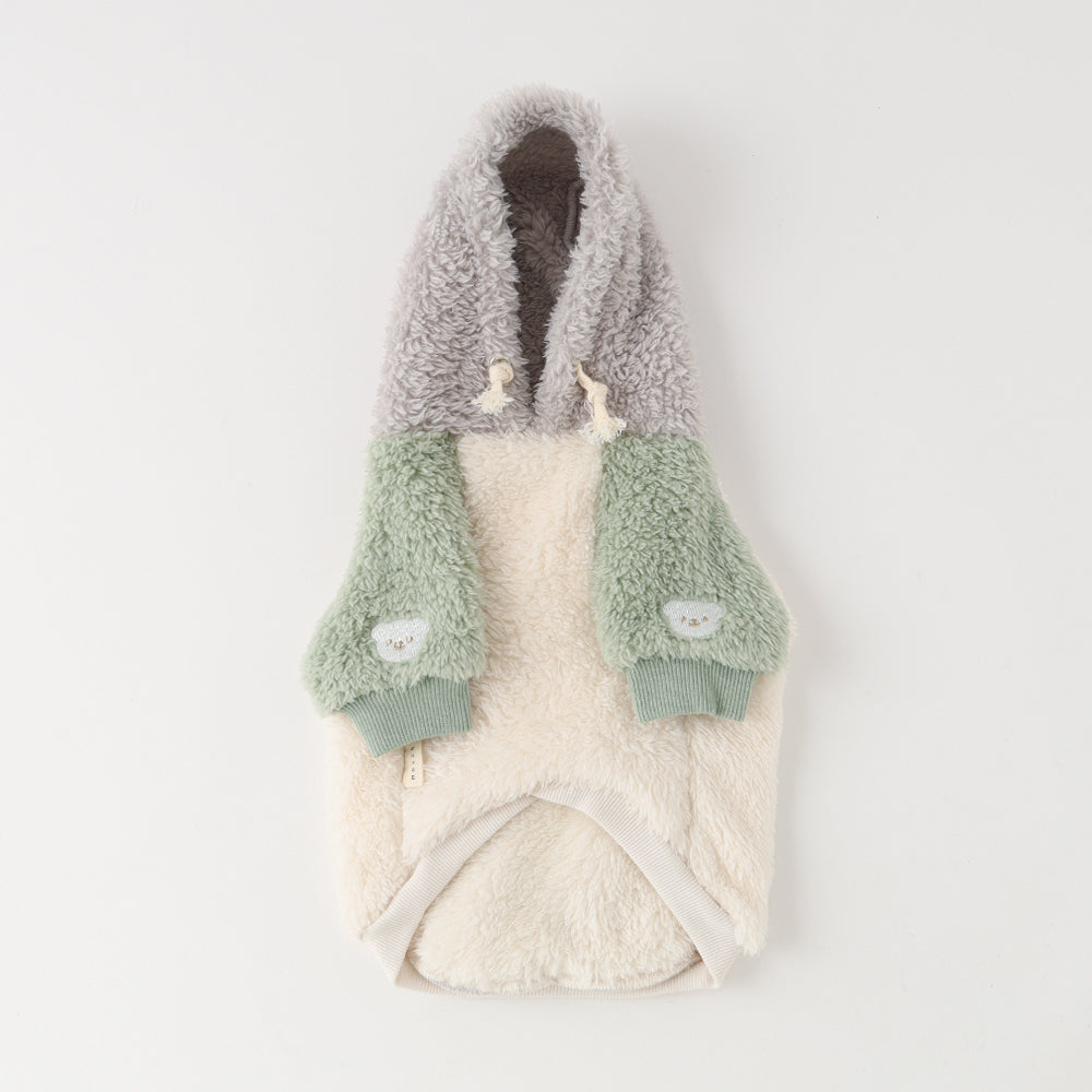 くまさん刺繍バイカラーフードパーカー