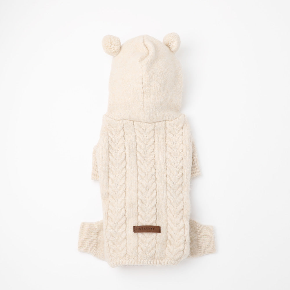 Wool blend cable knit romper with ears