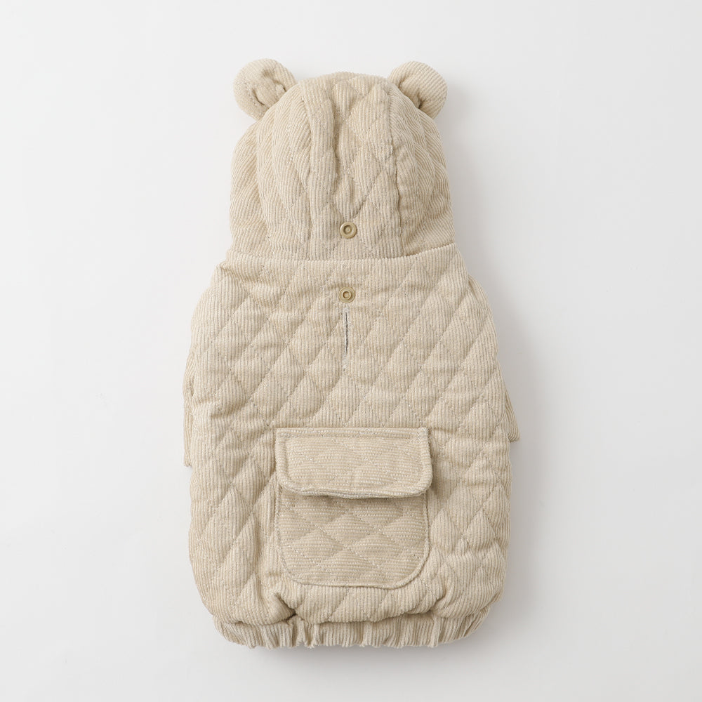 Bear Corduroy Quilted Hoodie Jacket
