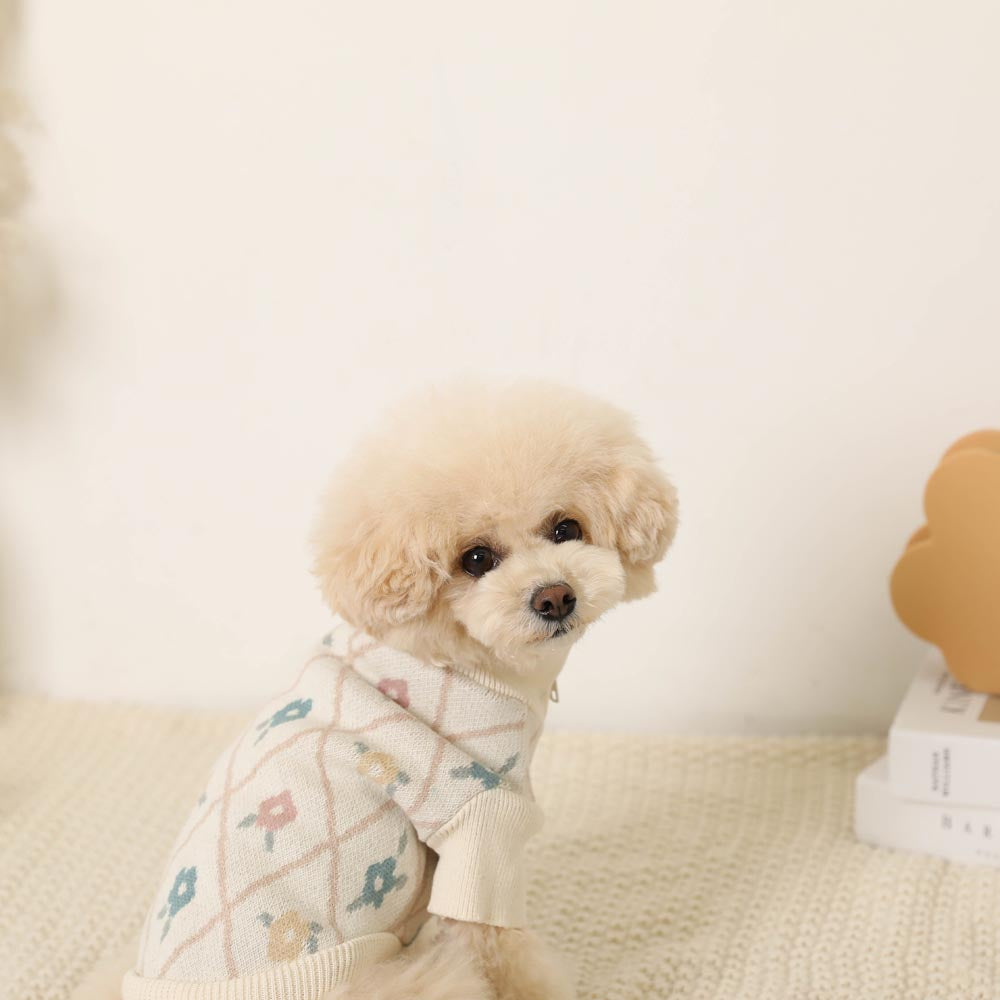 Flower check zipper knit outerwear