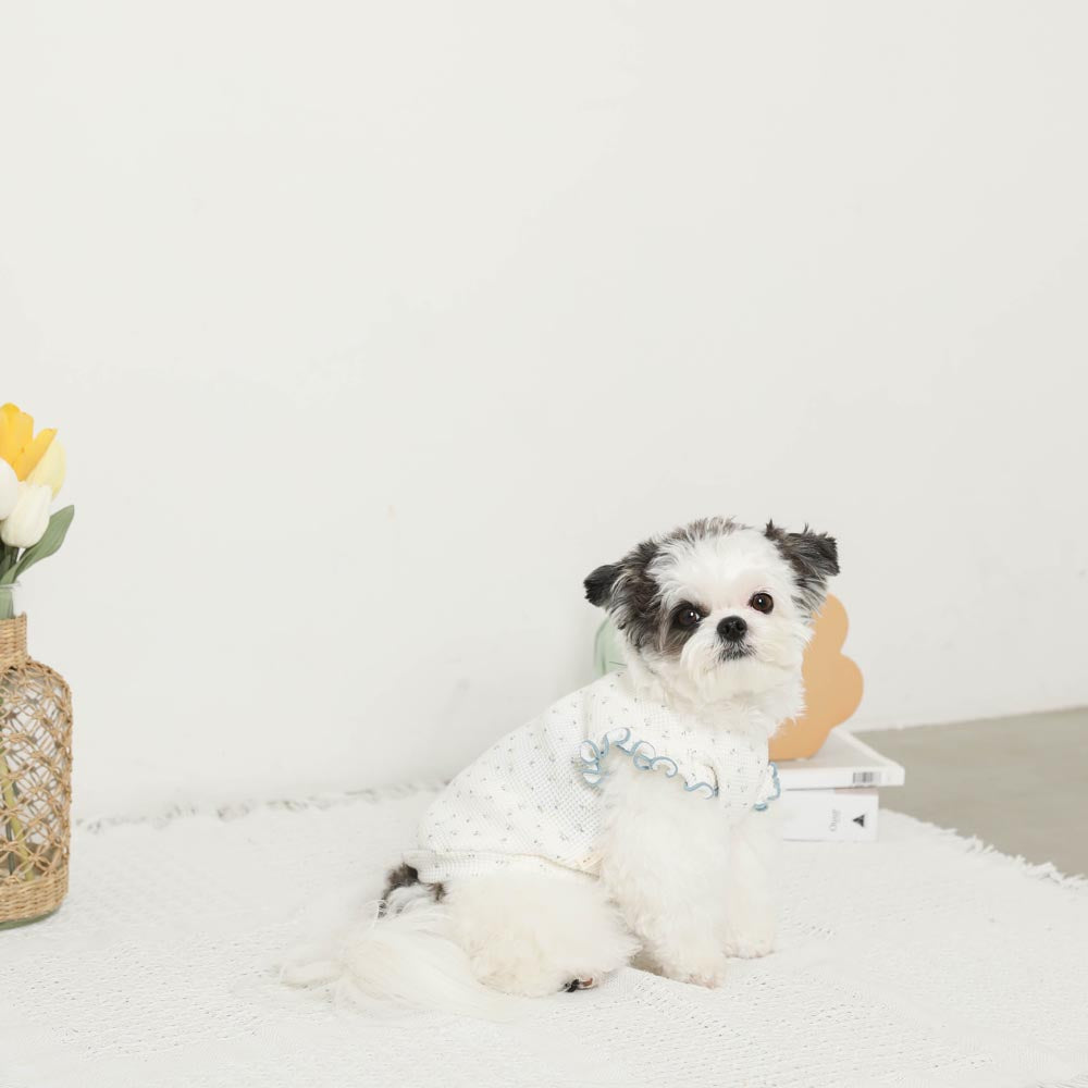 冷感小花柄ショルダーメローフリルトップス