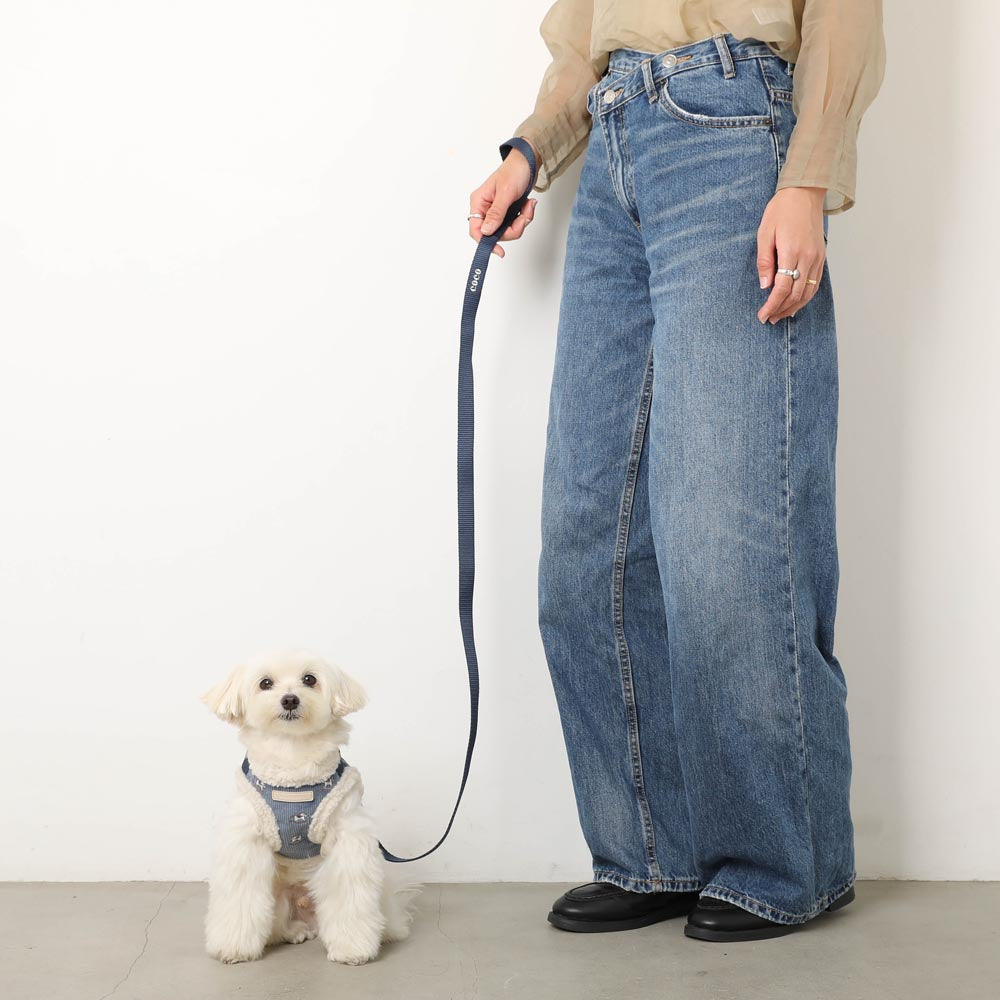 木馬刺繍入りコーデュロイボアハーネス+リードSET【名入れ刺繍対応】