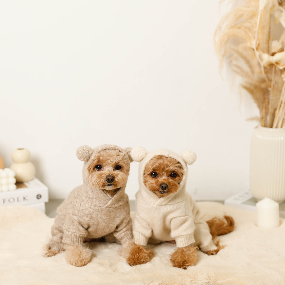 Wool blend cable knit romper with ears