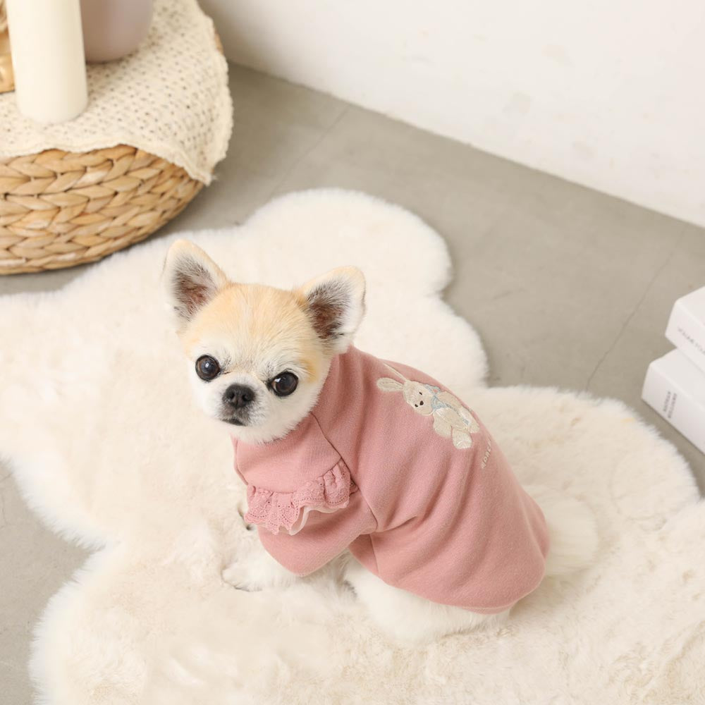 Frill shoulder rabbit embroidery tops