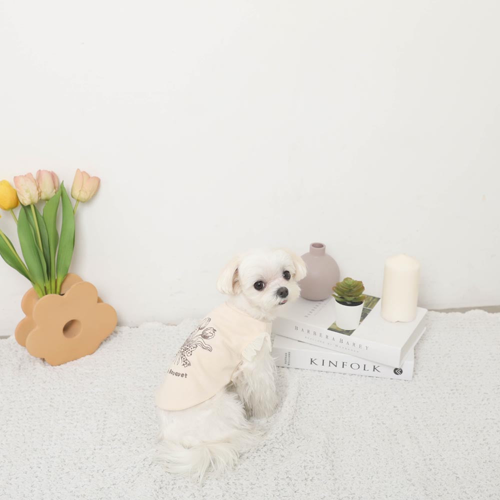 ショルダーチュールフリルチューリップ刺繍トップス