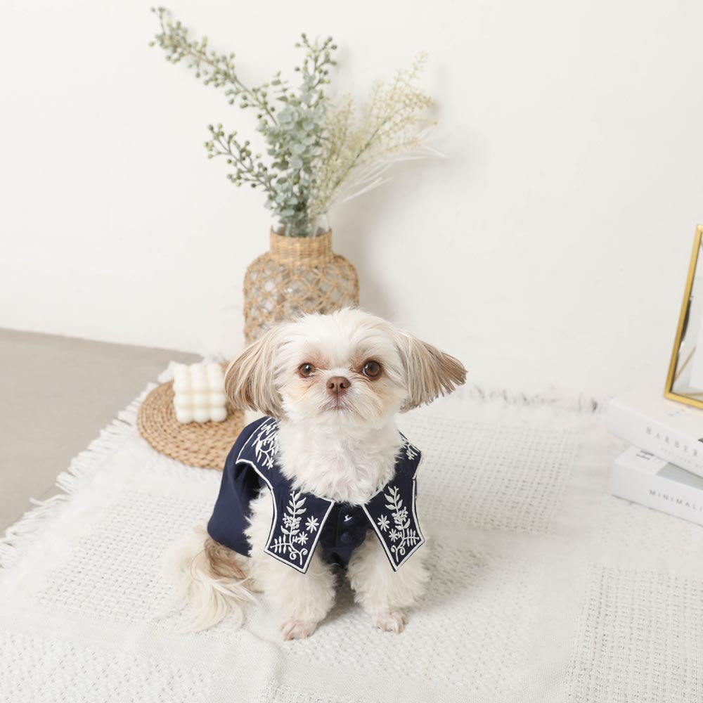 水手色花卉刺绣连衣裙【保冷剂对应】