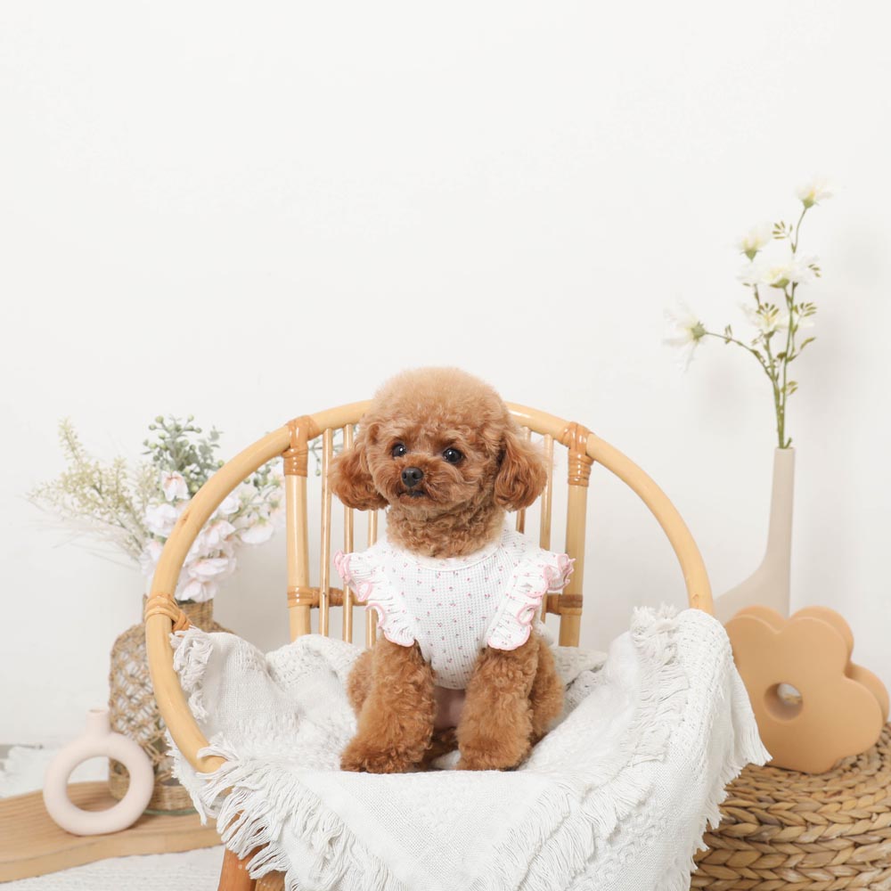 冷感小花柄ショルダーメローフリルトップス