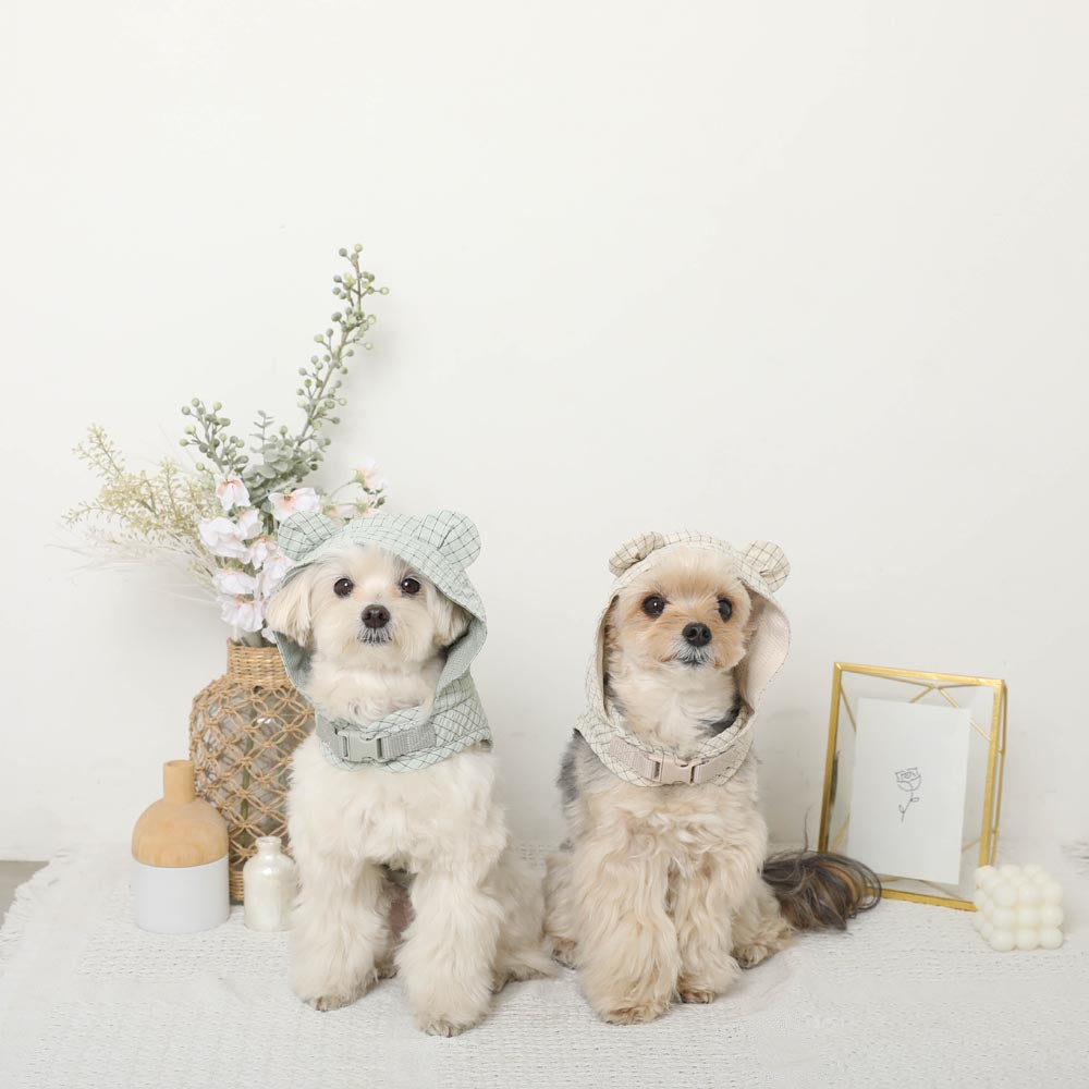 带冷感熊耳兜帽的格纹线束+导线设置【名入刺绣对应】【保冷剂对应】