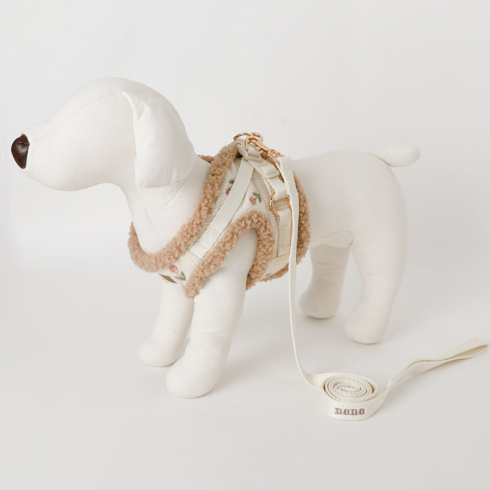 ボアチューリップ刺繍ハーネス+リードSET【名入れ刺繍対応】