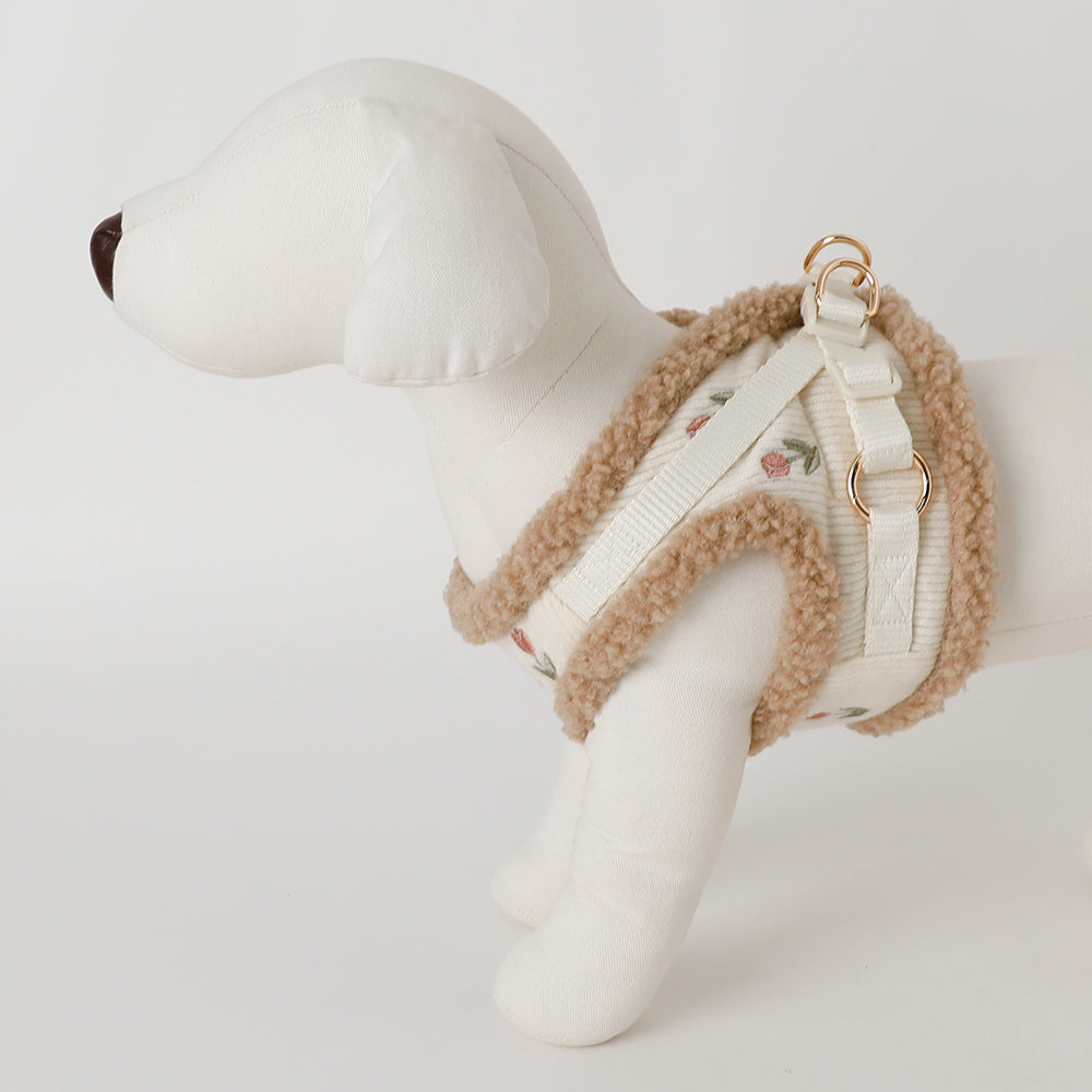 ボアチューリップ刺繍ハーネス+リードSET【名入れ刺繍対応】