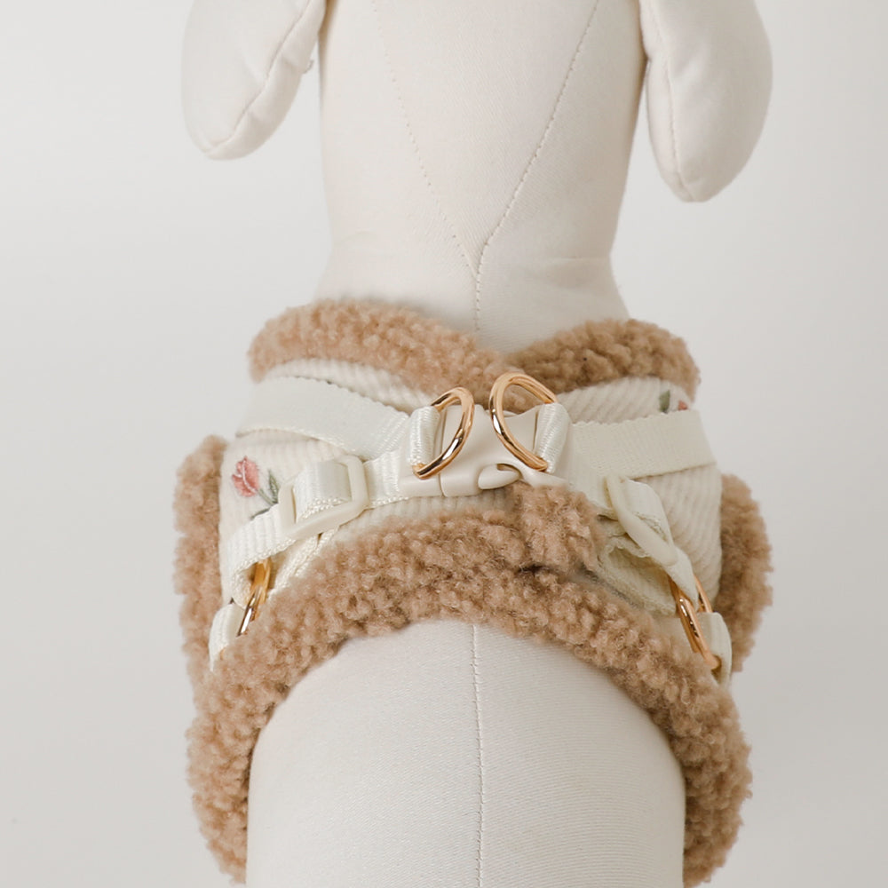 ボアチューリップ刺繍ハーネス+リードSET【名入れ刺繍対応】