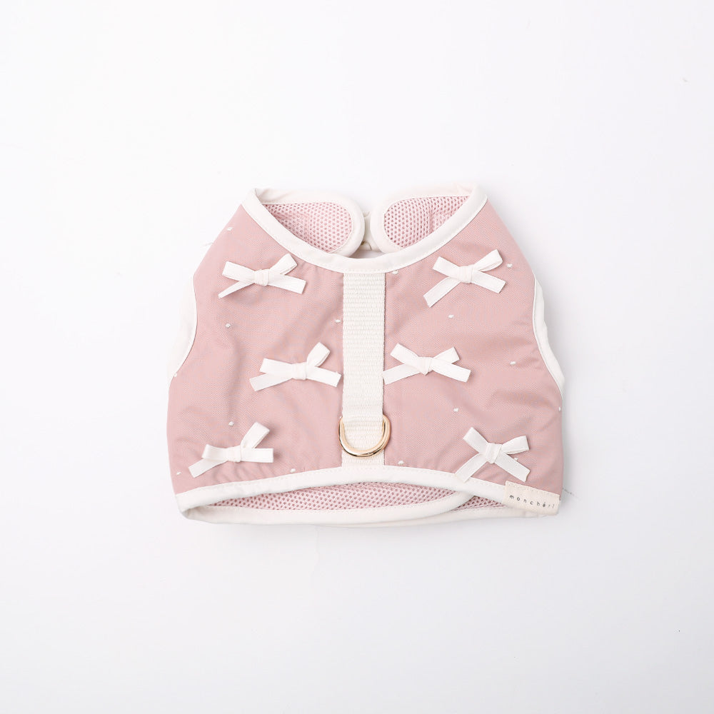 ドットリボンモチーフハーネス+リードSET【名入れ刺繍対応】