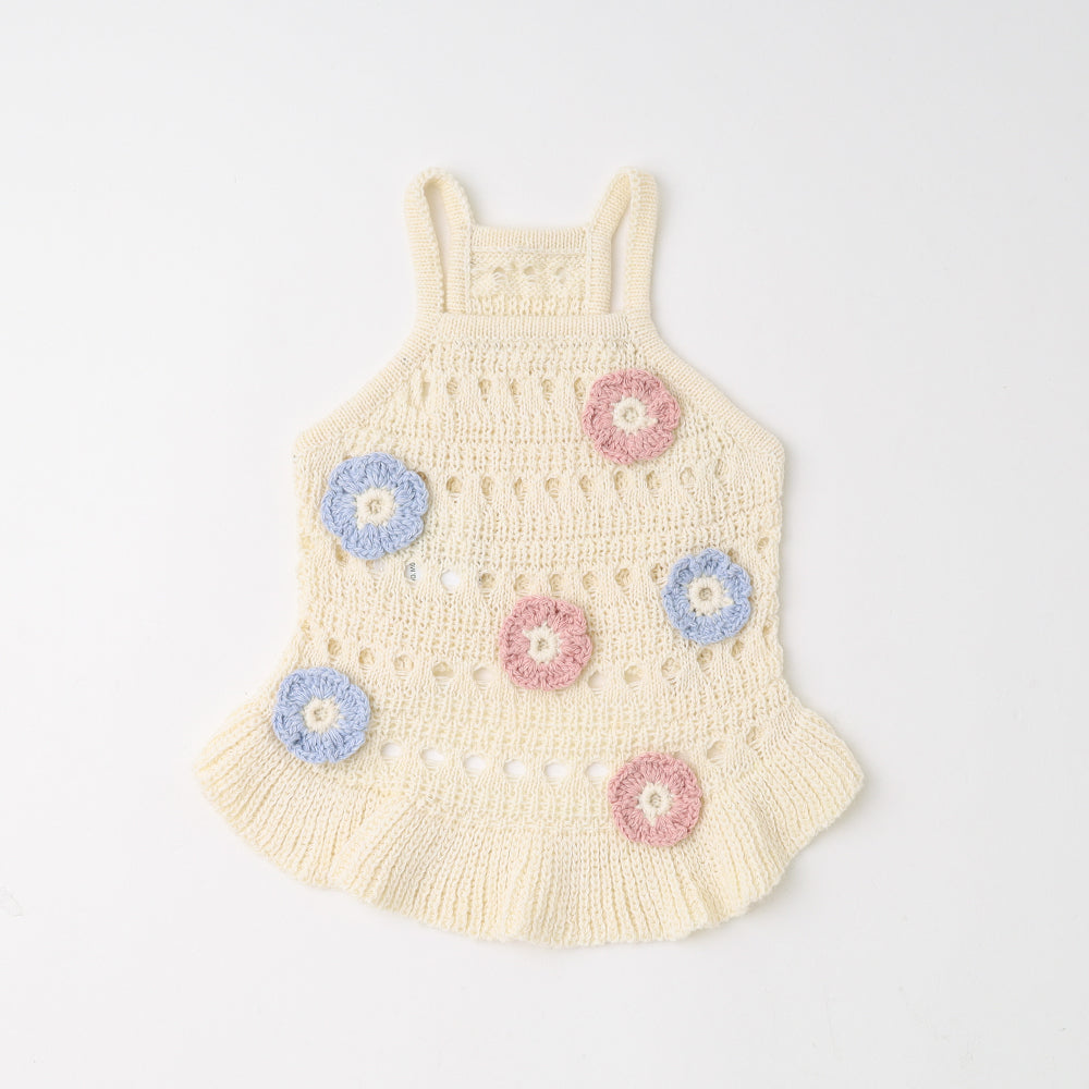 Flower motif summer knit dress