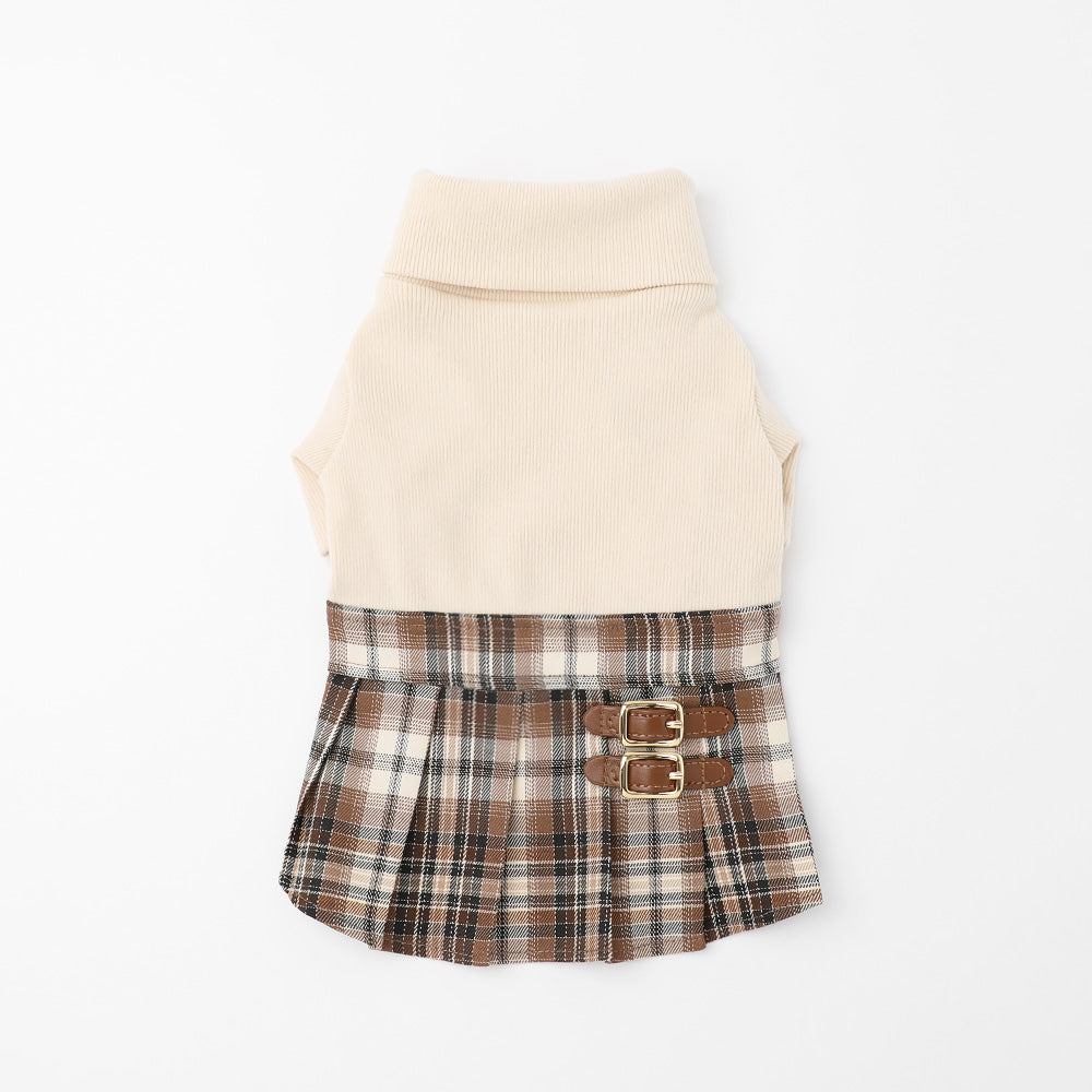 Docking check skirt high neck dress