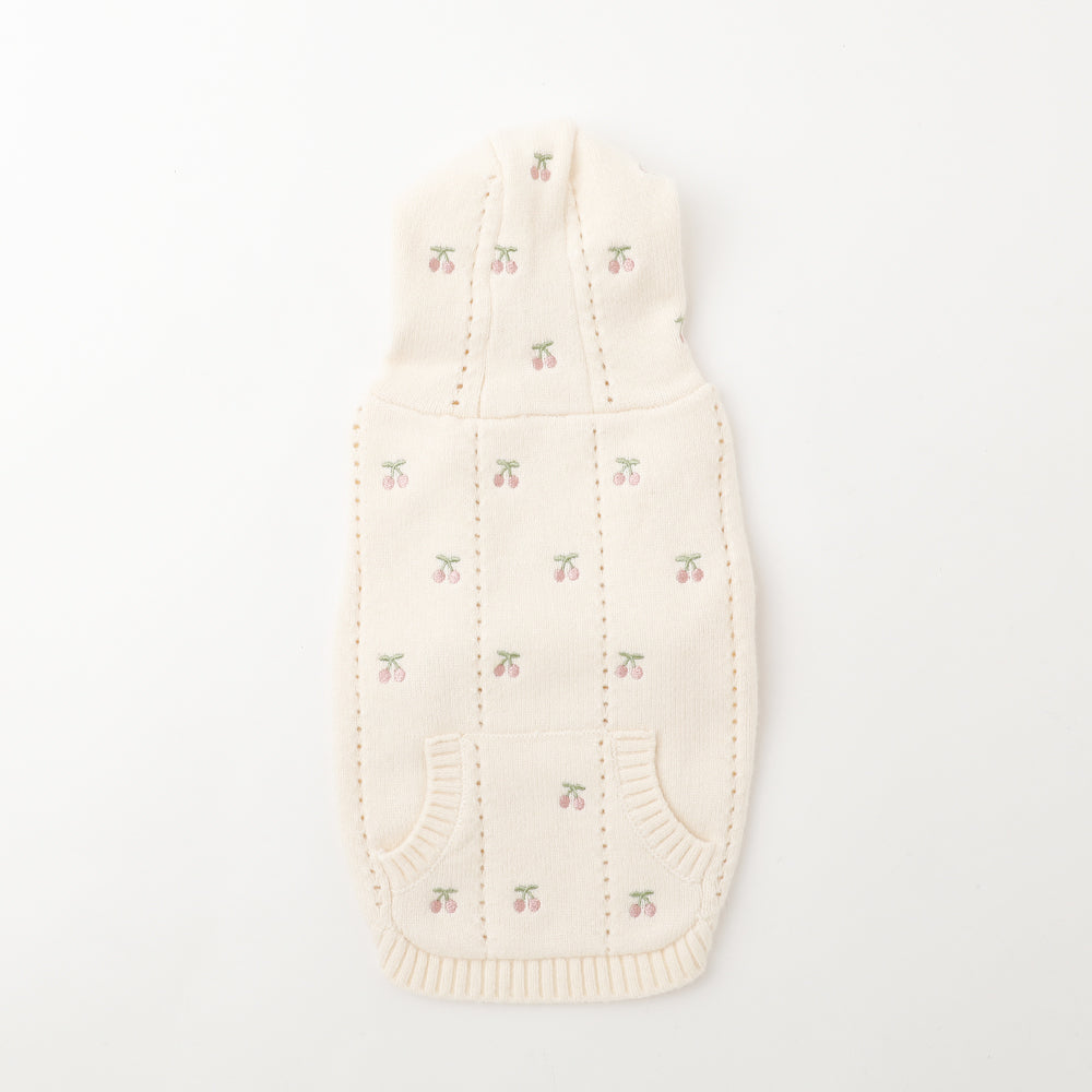 Cherry embroidery knit hoodie