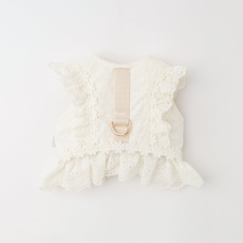 コットンレースフリルハーネス+リードSET【名入れ刺繍対応】