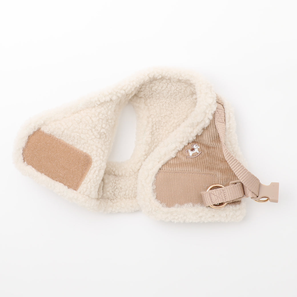 木馬刺繍入りコーデュロイボアハーネス+リードSET【名入れ刺繍対応】