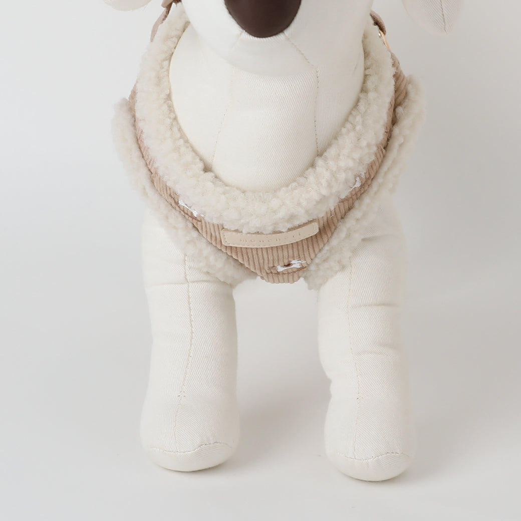 木馬刺繍入りコーデュロイボアハーネス+リードSET【名入れ刺繍対応】