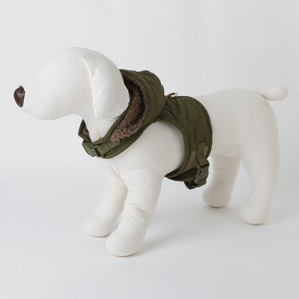 フード付きキルティングダウンライクハーネス+リードSET【名入れ刺繍対応】