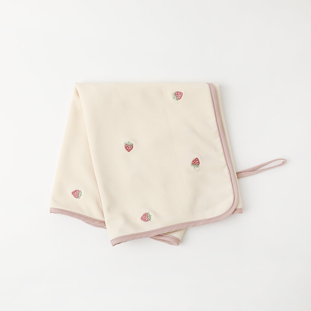 冷感いちご刺繍ポケッタブルブランケット・カフェマット