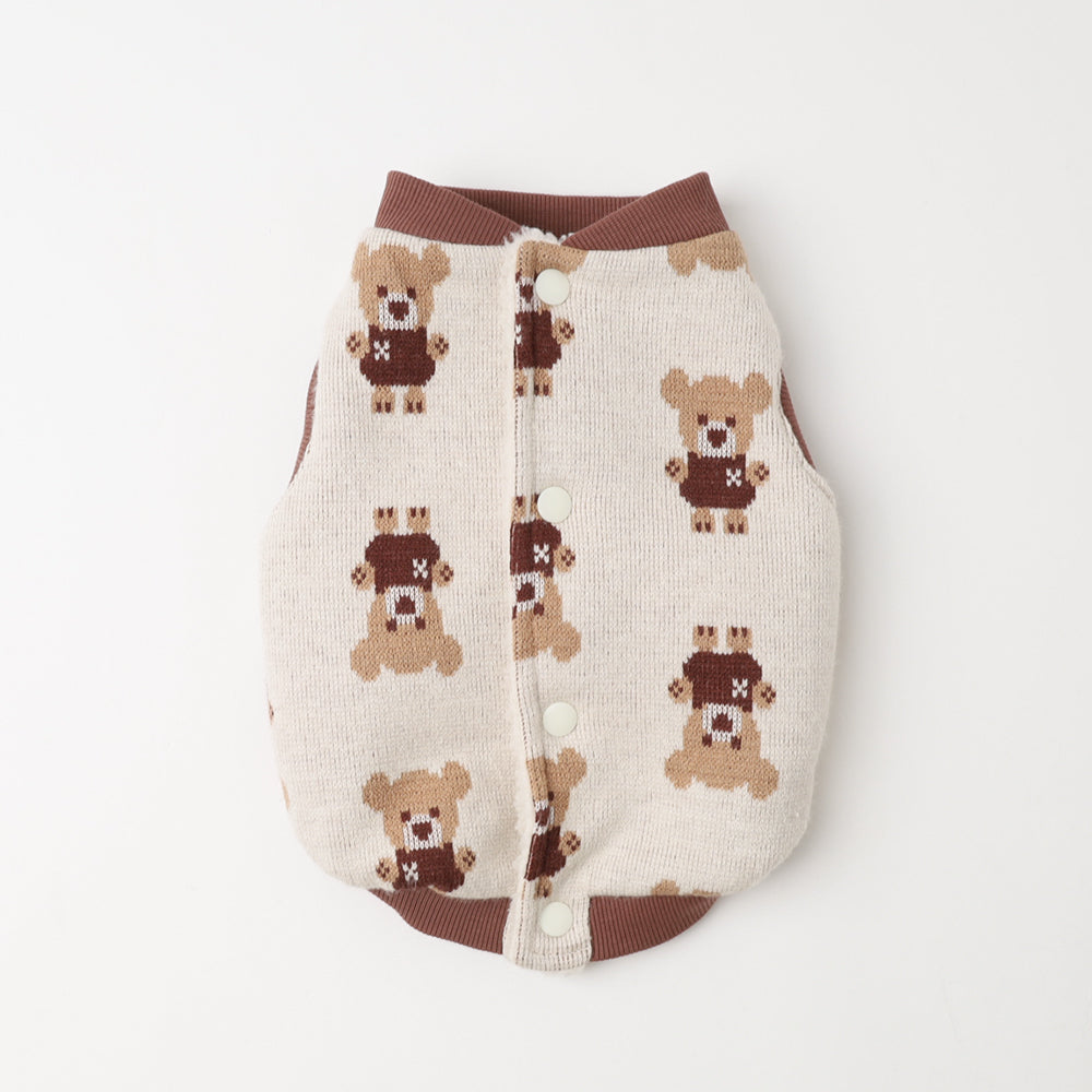 Reversible bear jacquard boa vest