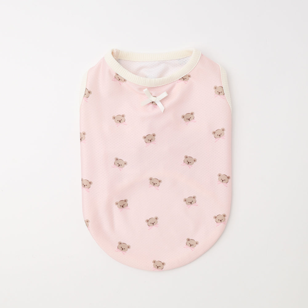 冷感メッシュくまさんプリントノースリーブトップス【旧モデル】