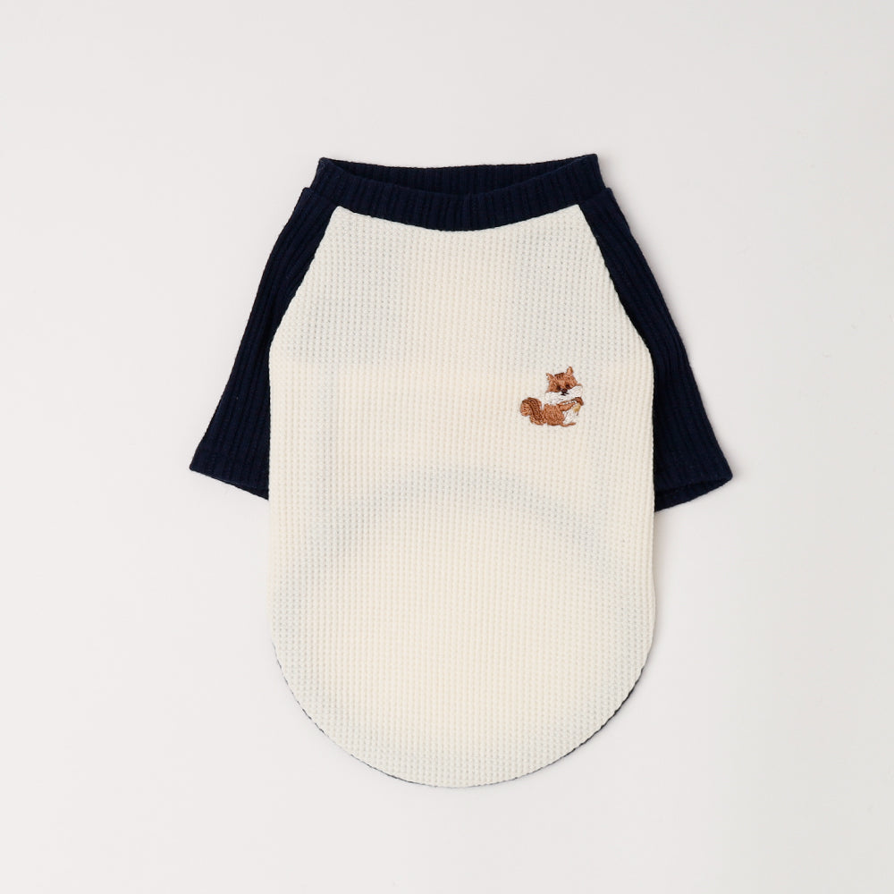 リス柄刺繍バイカラーラグランTシャツ