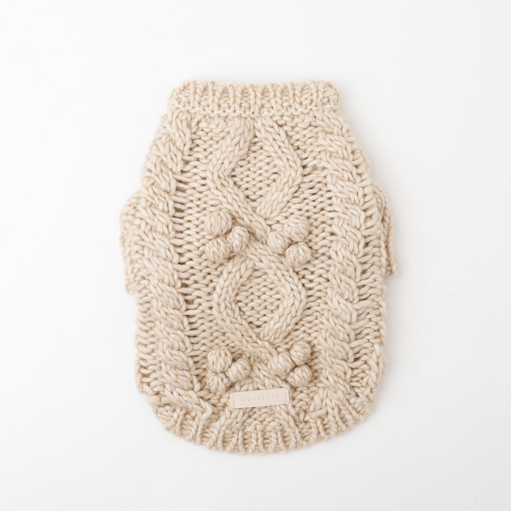 Cable pom pom drop shoulder knit (for your dog)