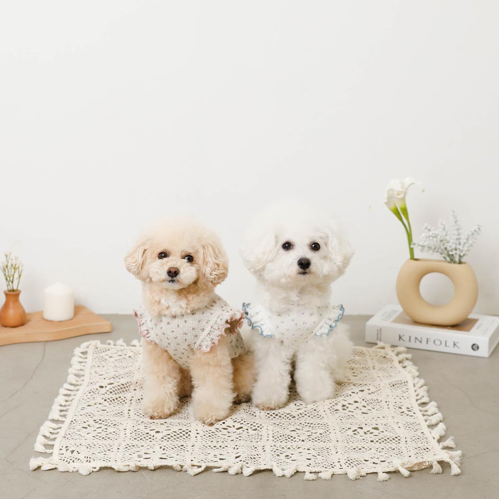 冷感小花柄ショルダーメローフリルトップス