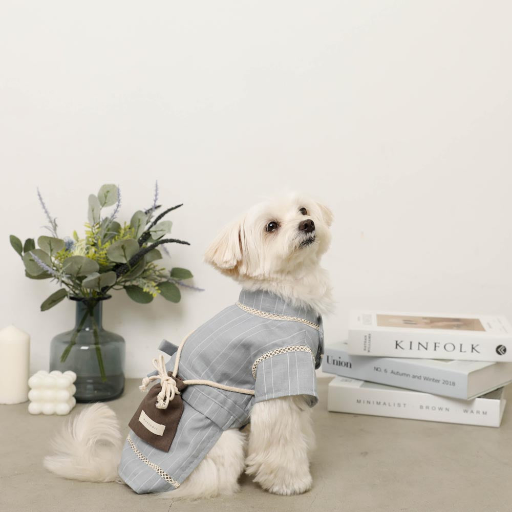 冷感ストライプ柄甚平+巾着ポーチSET【旧モデル】