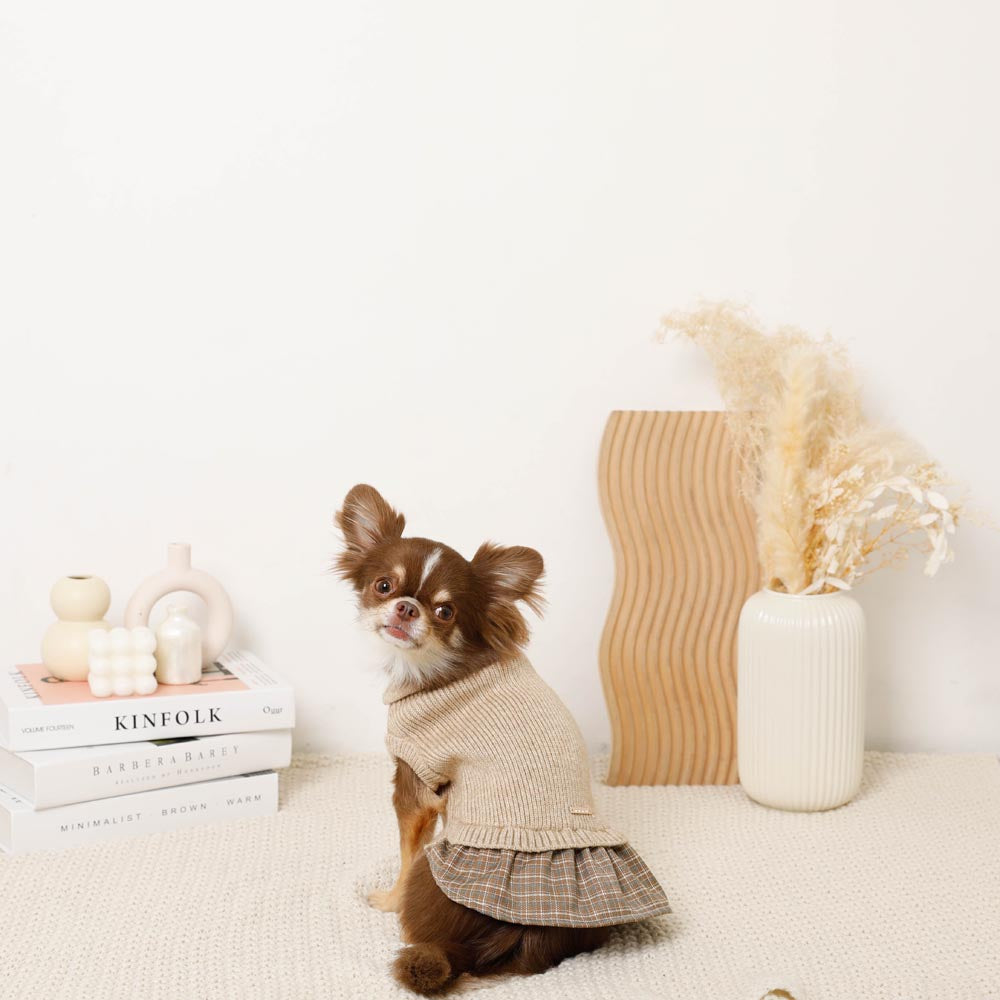 Check skirt docking knit dress