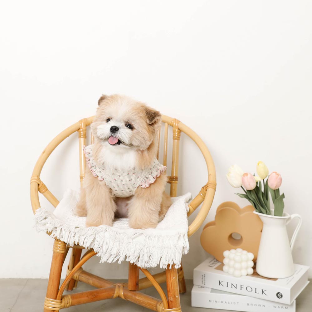 冷感小花柄ショルダーメローフリルトップス