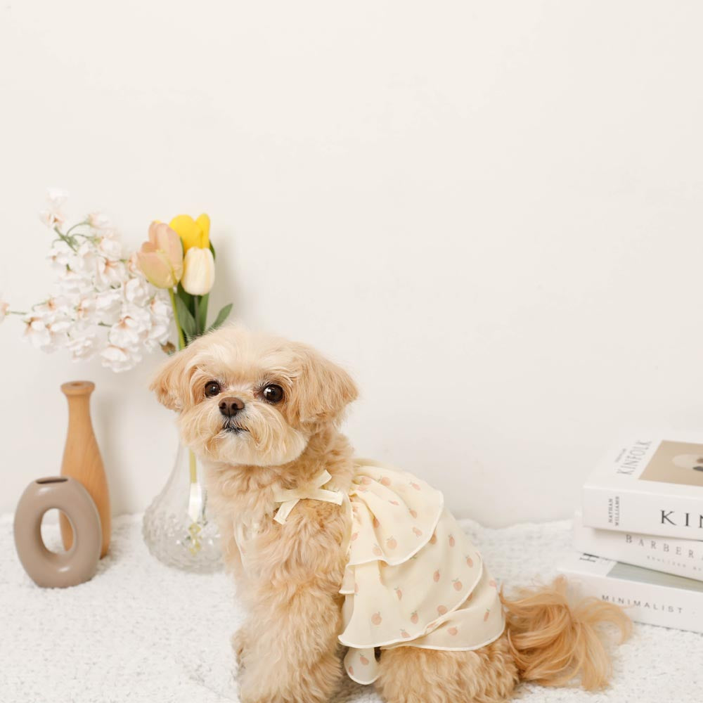 冷感桃子图案荷叶边吊带连衣裙