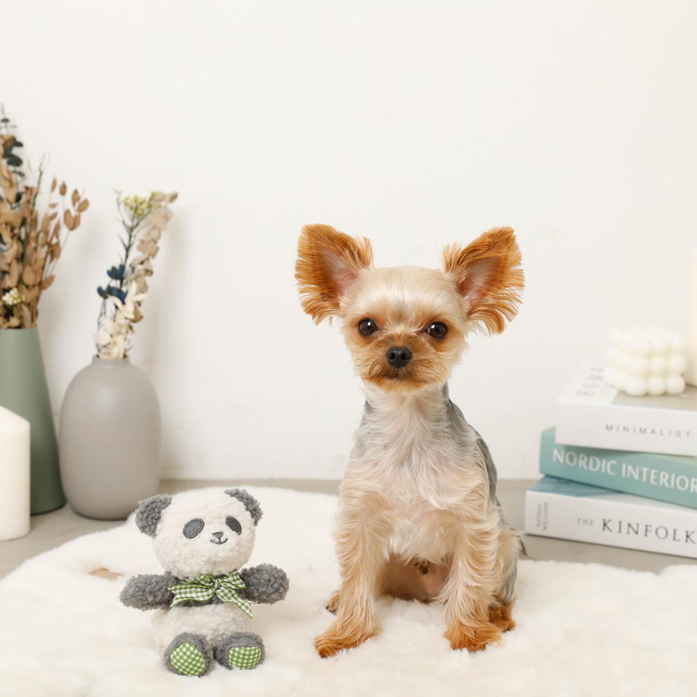 Panda gingham check ribbon stuffed toy