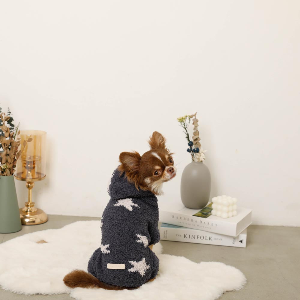 Star pattern fluffy knit rompers