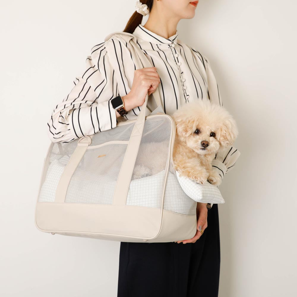 メッシュペットトートバッグ+冷感チェック柄ふんわりクッション付き