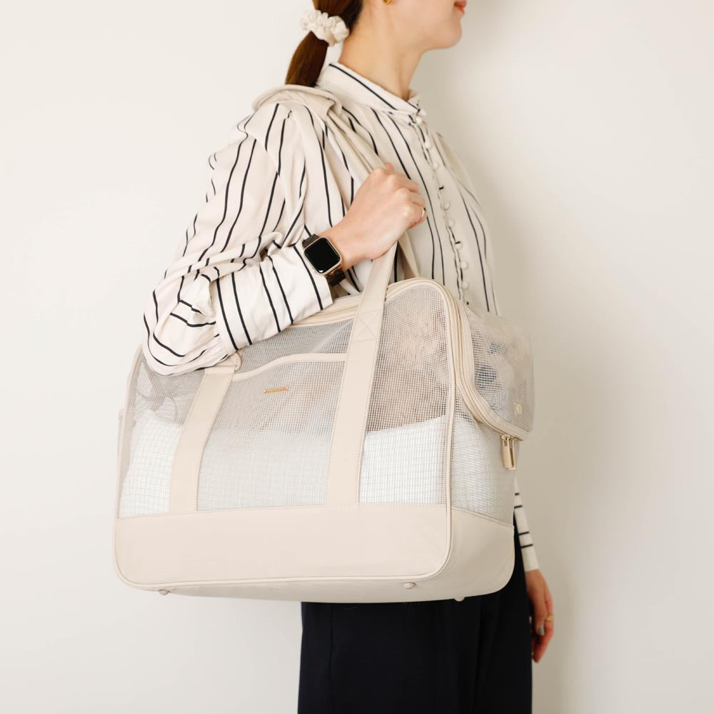 メッシュペットトートバッグ+冷感チェック柄ふんわりクッション付き