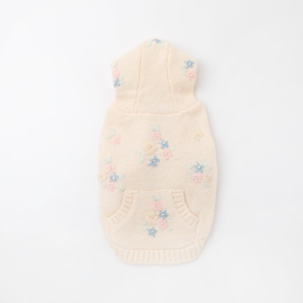 Flower handmade embroidery knit hoodie