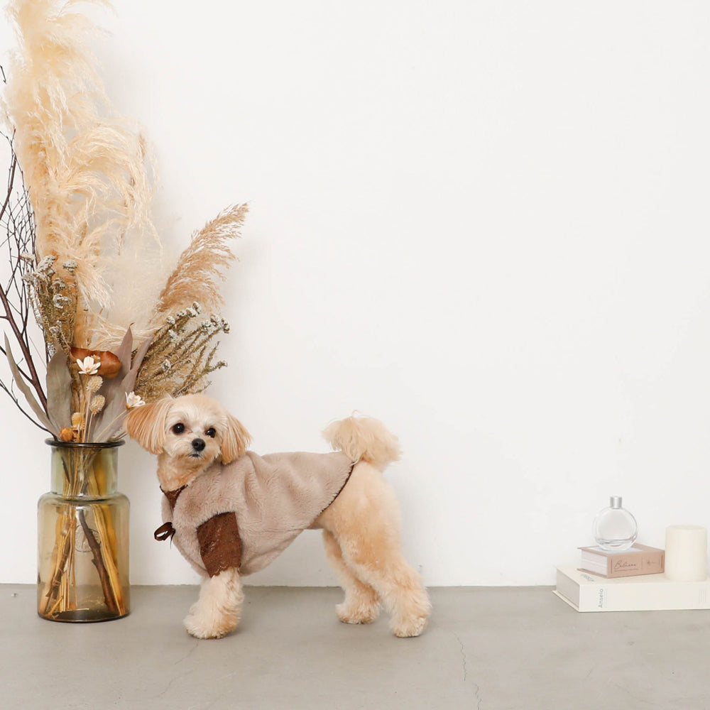 fur vest with ribbon