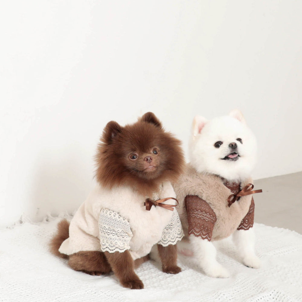 fur vest with ribbon