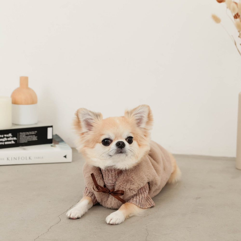 fur vest with ribbon