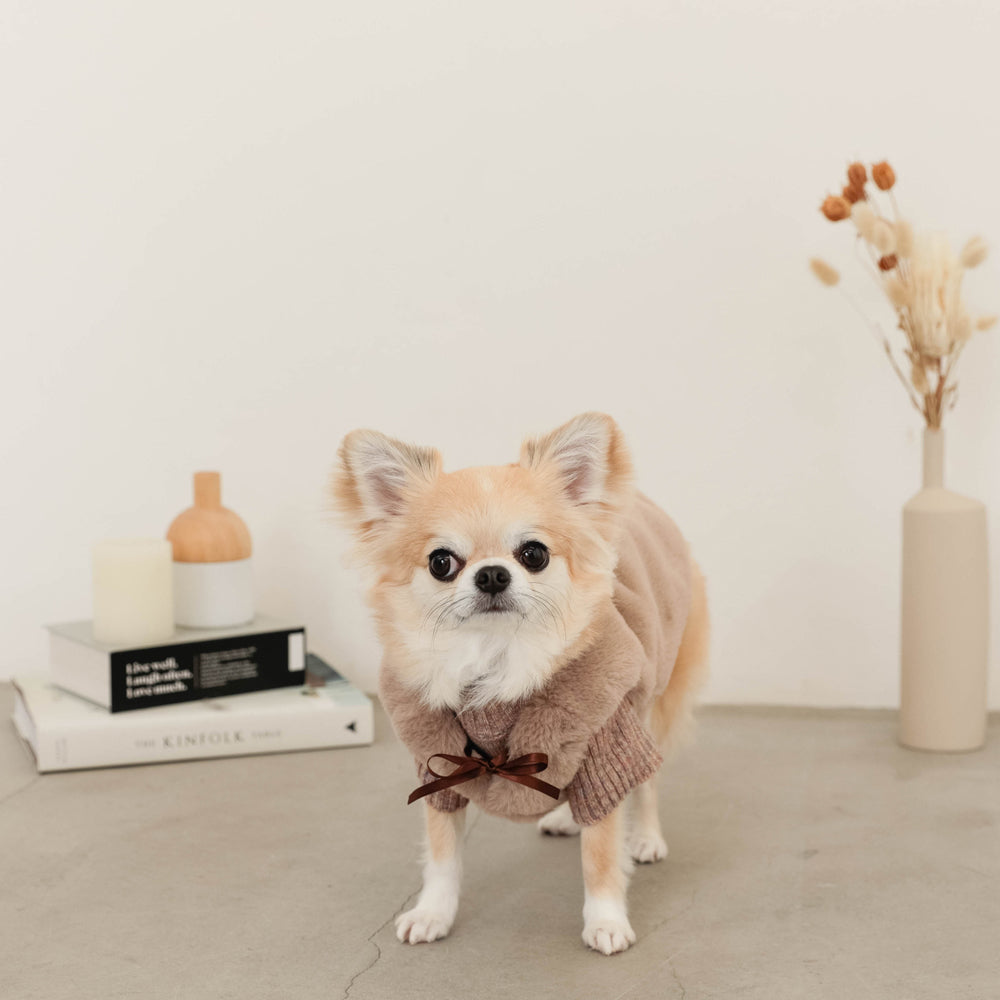 fur vest with ribbon