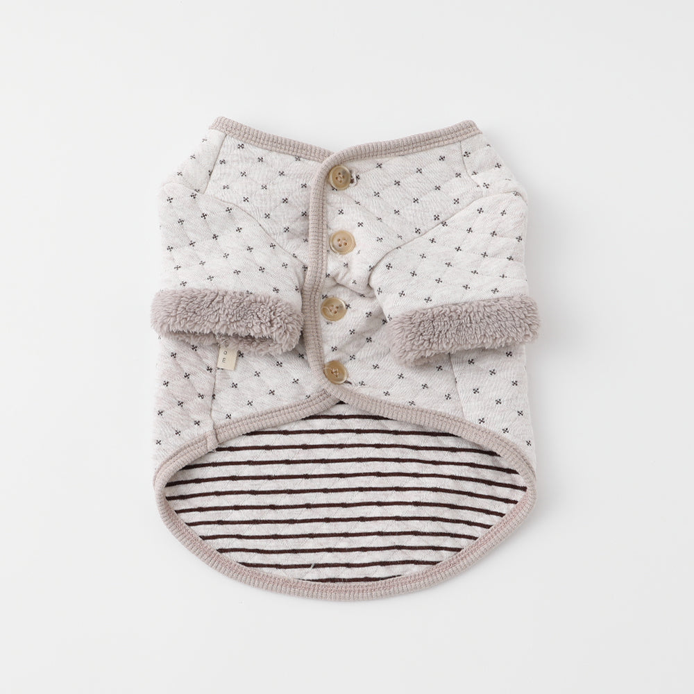 Design quilted sleeve fur cardigan