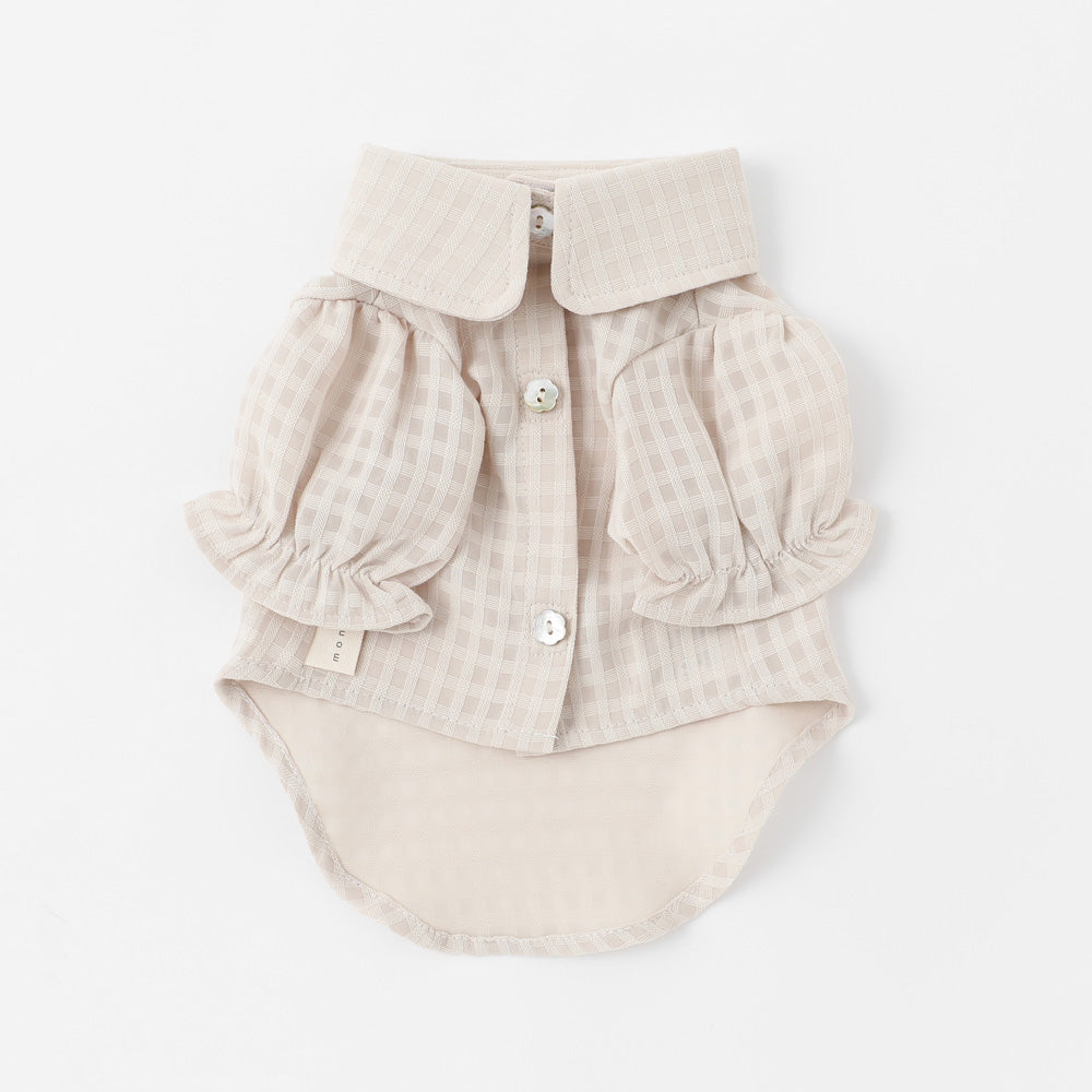 sheer check puff sleeve shirt