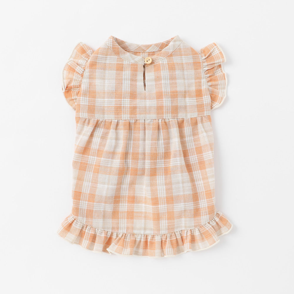 orange check frill dress