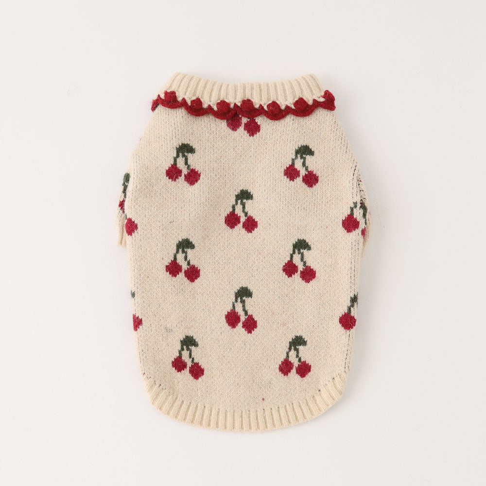ruffle collar cherry knit tops