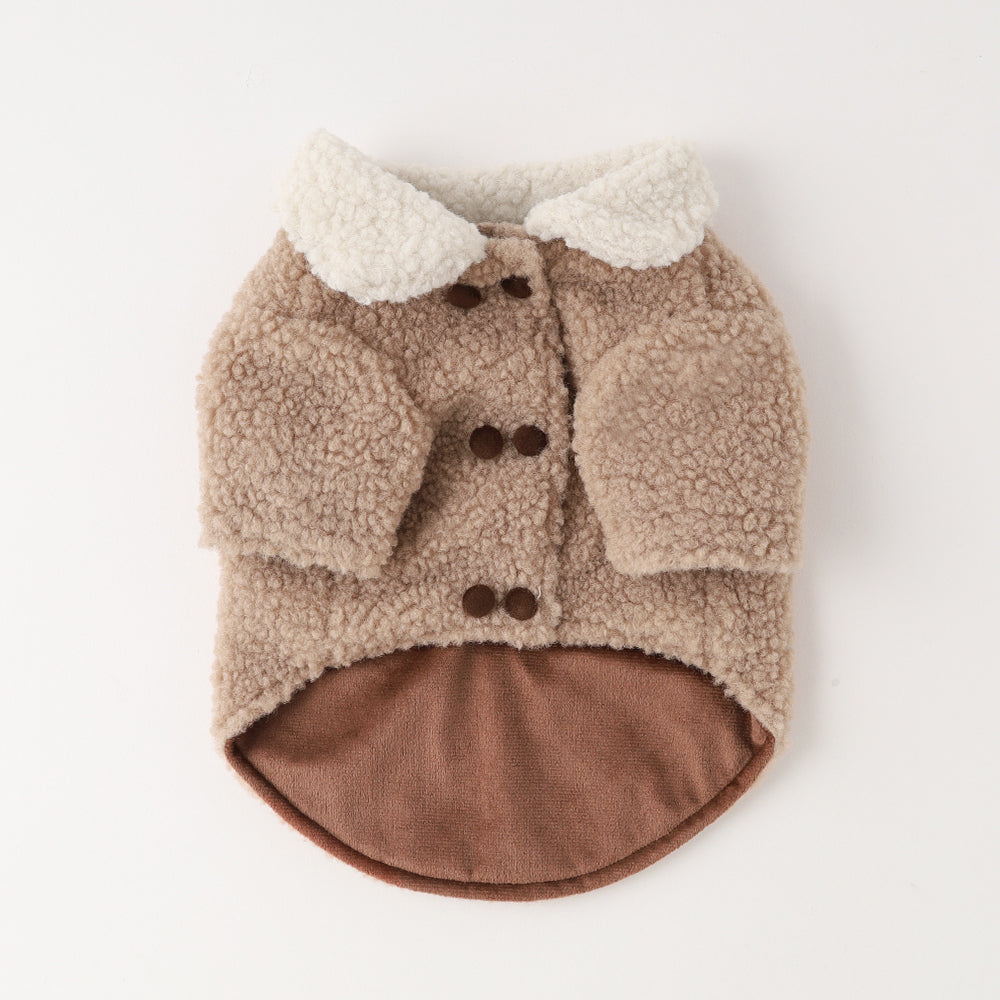 Double button round collar boa jacket