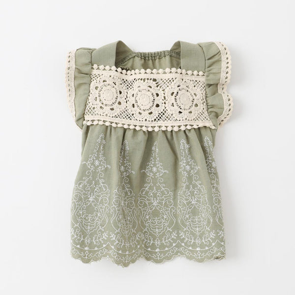 Cool linen cotton embroidery frill dress