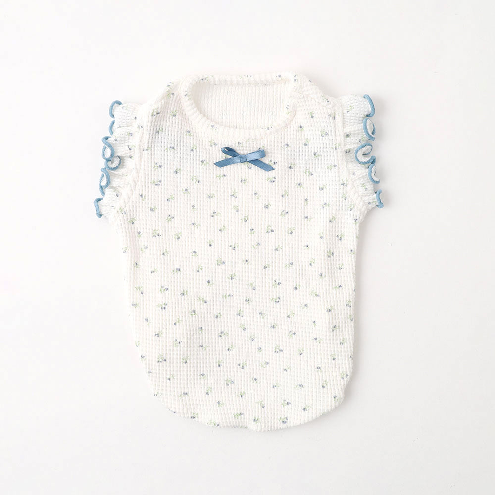 Cool small floral pattern shoulder mellow ruffle tops